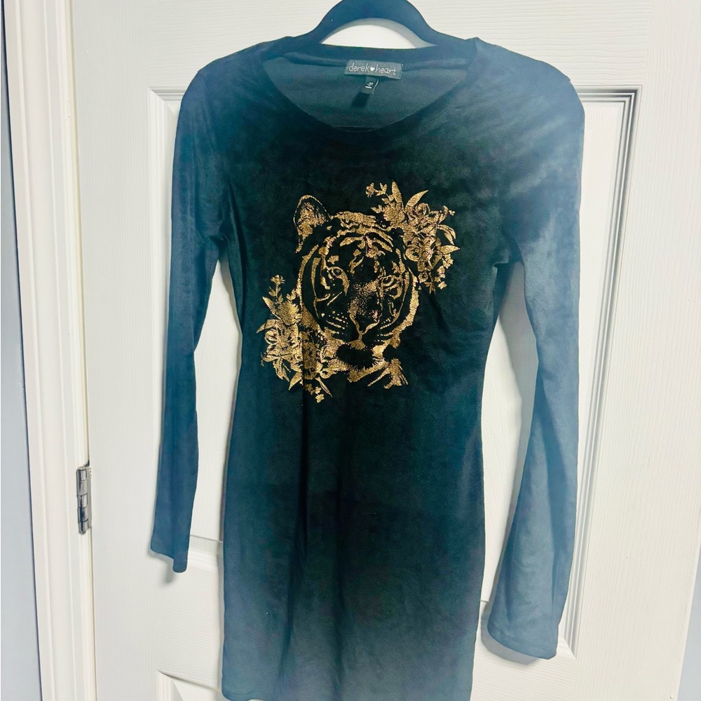 Derek Heart Black Dress with Gold Tiger Design